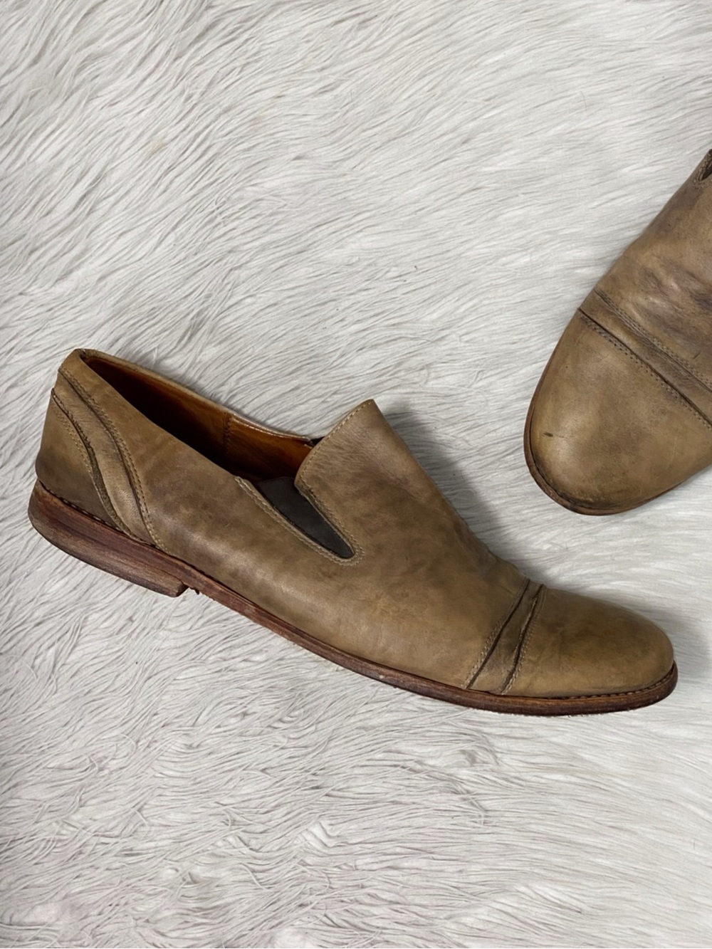 Bed Stu Men’s Light Tan Distressed Slip on Casual Loafers Western 13